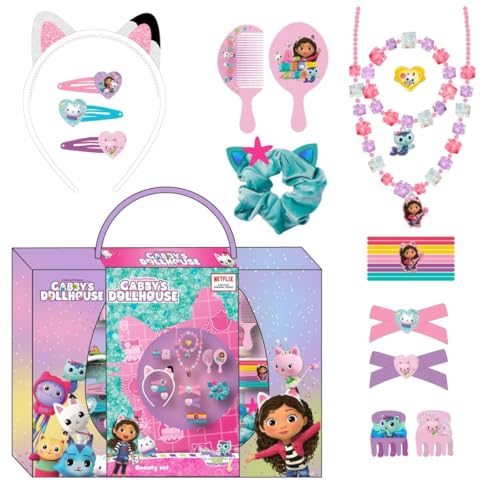 Gabby's Dollhouse Beauty-Set – enthält 1 Haargummi aus Stoff, 10 Haargummis, 2 Pinzetten, 3 Haarnadeln, 2 Bürsten, 1 Haarband, 1 Halskette, 1 Armband und 1 Ring – Originalprodukt, entworfen in Spanien Gabby's Dollhouse Beauty-Set – enthält 1 Haargummi aus Stoff, 10 Haargummis, 2 Pinzetten, 3 Haarnadeln, 2 Bürsten, 1 Haarband, 1 Halskette, 1 Armband und 1 Ring – Originalprodukt, entworfen in Spanien von CERDÁ LIFE'S LITTLE MOMENTS