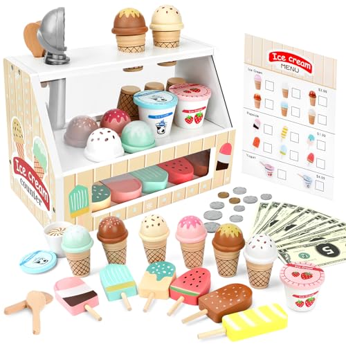 Eisdiele Kinder Holz Spielküche ab 3 Jahre Kinderküche Zubehör mit Spielgeld Eistheke Rollenspiele Einkaufsladen Kinder Montessori Holzspielzeug Geschenk für Jungen Mädchen(Eisdiele Set) Eisdiele Kinder Holz Spielküche ab 3 Jahre Kinderküche Zubehör mit Spielgeld Eistheke Rollenspiele Einkaufsladen Kinder Montessori Holzspielzeug Geschenk für Jungen Mädchen(Eisdiele Set) von CERISIAANN