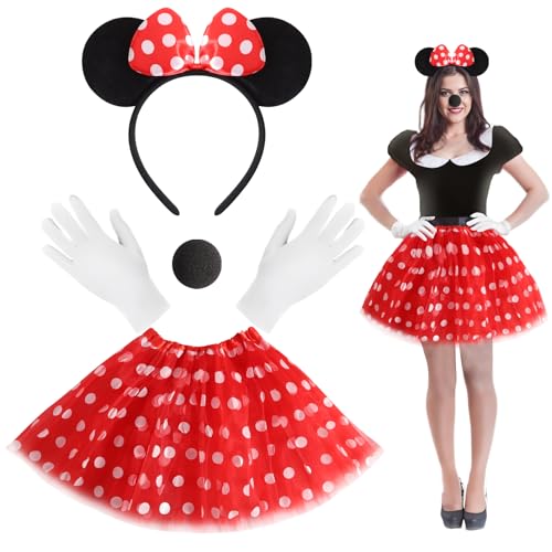 CESHMD Maus Mouse Kostüm, Mouse Kostüm Damen, Rot Tutu mit Weiß Gepunktet, Mini Maus Kostüm Damen Erwachsene Für Karneval Cosplay Fasching Halloween Motto Part CESHMD Maus Mouse Kostüm, Mouse Kostüm Damen, Rot Tutu mit Weiß Gepunktet, Mini Maus Kostüm Damen Erwachsene Für Karneval Cosplay Fasching Halloween Motto Part von CESHMD