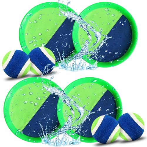 CESHMD Klettballspiel für Kinder, Kinder Klettspiel Ball mit 4 Fangscheiben und 4 Bällen, Strandspielzeug Wurfspiel Outdoor Spiele ab 3 4 5 6 7 8 9 für Jahre Mädchen Junge von CESHMD