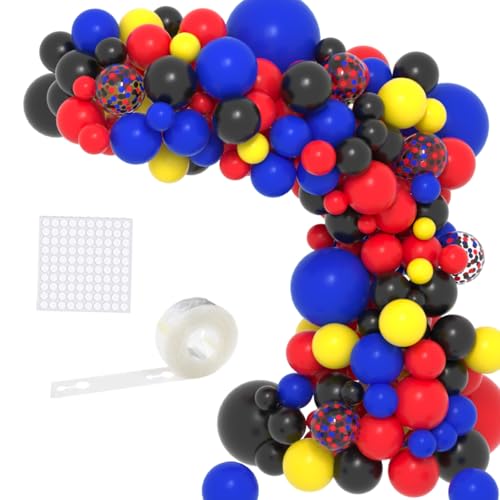 Rot Gelb Blau Schwarz Ballongirlande Bogen Kit - Rot Blau Schwarz Gelb Ballons Spider Hero Geburtstag Dekorationen für Super Boy Hero Roboter Videospiel Geburtstag Graduierung Zirkus Party Deko von CEUQIESO