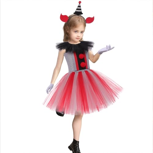 CEWIFO Clown Kostüm für Kinder – Halloween Gruselige Outfit für Mädchen, Pennywises Cosplay Kleid Festkostüm für Halloween-Partys (Red, XL) von CEWIFO