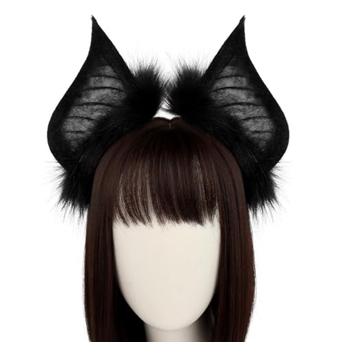 CEWIFO Handgefertigtes -Fell-Stirnband mit Katzenohren – Fursuit-Kopfbedeckung für Cosplay, Kostüme & Partys, hochwertige Tierfelle-optik (Black, One Size) von CEWIFO