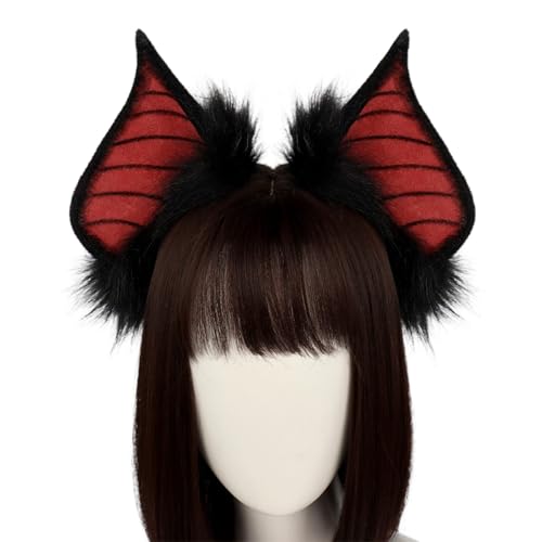 CEWIFO Handgefertigtes -Fell-Stirnband mit Katzenohren – Fursuit-Kopfbedeckung für Cosplay, Kostüme & Partys, hochwertige Tierfelle-optik (Red, One Size) von CEWIFO
