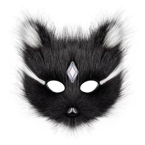 CEWIFO Tier-Masken Set – Plüsch Fuchs, Wolf & Katze Halbmaske für Halloween, Karneval, Cosplay & Maskerade (Black1) von CEWIFO