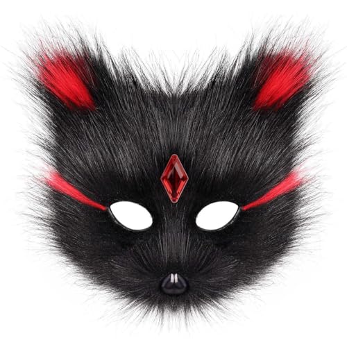 CEWIFO Tier-Masken Set – Plüsch Fuchs, Wolf & Katze Halbmaske für Halloween, Karneval, Cosplay & Maskerade (Black2) von CEWIFO