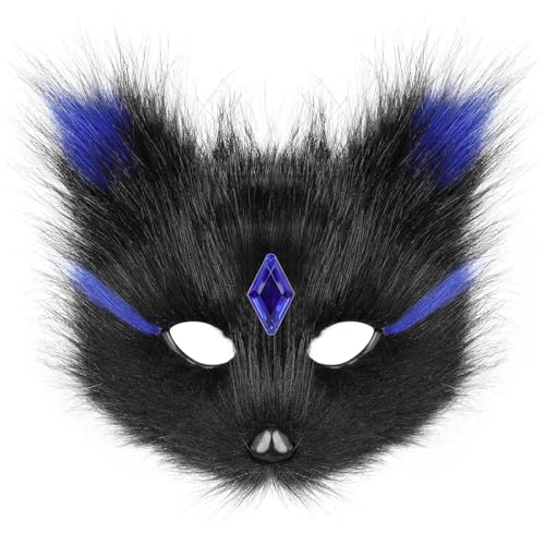 CEWIFO Tier-Masken Set – Plüsch Fuchs, Wolf & Katze Halbmaske für Halloween, Karneval, Cosplay & Maskerade (Black3) von CEWIFO