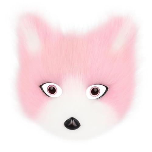 CEWIFO Tier-Masken Set – Plüsch Fuchs, Wolf & Katze Halbmaske für Halloween, Karneval, Cosplay & Maskerade (Pink) von CEWIFO