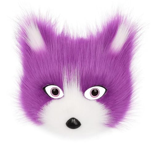 CEWIFO Tier-Masken Set – Plüsch Fuchs, Wolf & Katze Halbmaske für Halloween, Karneval, Cosplay & Maskerade (Purple) von CEWIFO