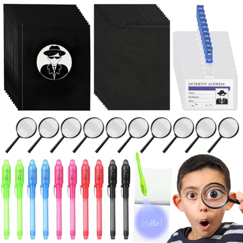 CEWROM 50stk Detektive Spielzeug Kinder Set, Geheimstift mit UV Licht, Notizbuch, Lupen Spielzeug, Detektivausweis Ausweise mit Clip, Kindergeburtstag Gastgeschenke für Detektiv Rollenspiel CEWROM 50stk Detektive Spielzeug Kinder Set, Geheimstift mit UV Licht, Notizbuch, Lupen Spielzeug, Detektivausweis Ausweise mit Clip, Kindergeburtstag Gastgeschenke für Detektiv Rollenspiel von CEWROM