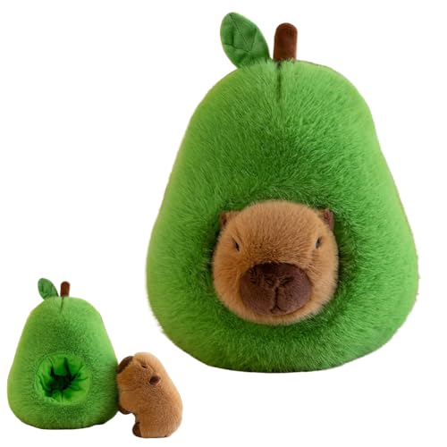 CEWROM Niedliches Capybara Kuscheltier, 35cm Simulation Plüschtier, Avocado Kissen Mit Abnehmbarer Kopfbedeckung für Kinder Und Erwachsene von CEWROM