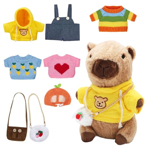 CEWROM Capybara Plüschtier,Niedlichen Capybara Plushies 23cm mit 5 Kleidung & Hut & 2 Taschen, Capybara Stofftier Ankleidespielzeug Geburtstag Geschenke für Kinder Mädchen Jungen, Home Deko Kinder CEWROM Capybara Plüschtier,Niedlichen Capybara Plushies 23cm mit 5 Kleidung & Hut & 2 Taschen, Capybara Stofftier Ankleidespielzeug Geburtstag Geschenke für Kinder Mädchen Jungen, Home Deko Kinder von CEWROM