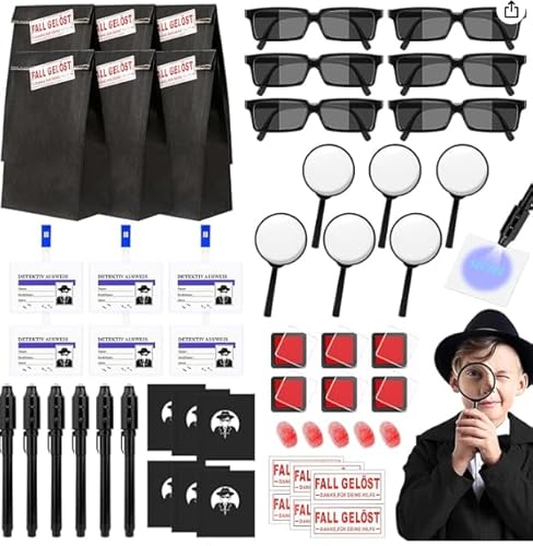 CEWROM Detektiv Set Kinder, 48 Stück Detektive Spielzeug Kinder Set, UV Stift Notizbuch Lupen Spielzeug Detektivausweis Ausweise mit Clip,Mitgebsel Kindergeburtstag Gastgeschenke Detektiv Rollenspiel CEWROM Detektiv Set Kinder, 48 Stück Detektive Spielzeug Kinder Set, UV Stift Notizbuch Lupen Spielzeug Detektivausweis Ausweise mit Clip,Mitgebsel Kindergeburtstag Gastgeschenke Detektiv Rollenspiel von CEWROM