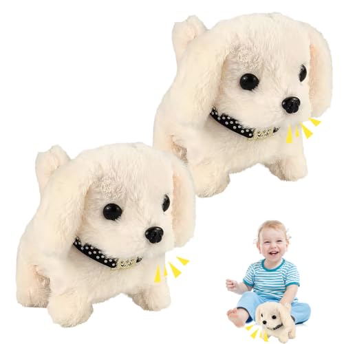 CEWROM Hund Spielzeug Kinder, 2pcs Hund Spielzeug der Läuft und Bellt, Realistischer Roboter Welpe Elektronisch Plüschwelpe Geschenk Junge Mädchen 3 4 5 6 7Jahre (Braun) von CEWROM