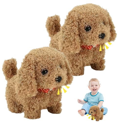 CEWROM Hund Spielzeug Kinder, 2pcs Hund Spielzeug der Läuft und Bellt, Realistischer Roboter Welpe Elektronisch Plüschwelpe Geschenk Junge Mädchen 3 4 5 6 7Jahre (Gold) von CEWROM