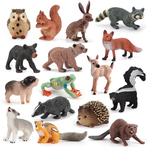 CEWROM Kleine Tierfiguren für Kinder, Waldtiere Figuren Spielzeug Set, 16 Stück Tiere Figuren, Mini Tierfiguren für Wald-Themen-Kuchenaufsätze von CEWROM