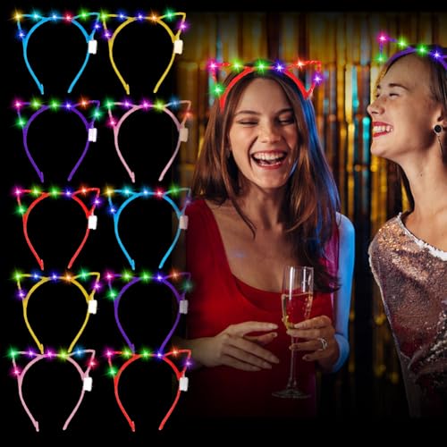 CEWROM LED Katzenohren Stirnband 10PCS, Glänzend Katzenohren Haarreifen Niedlich Bling Kitty Haarband Haarschmuck für Mädchen,Festival Beleuchtete Stirnbänder CEWROM LED Katzenohren Stirnband 10PCS, Glänzend Katzenohren Haarreifen Niedlich Bling Kitty Haarband Haarschmuck für Mädchen,Festival Beleuchtete Stirnbänder von CEWROM