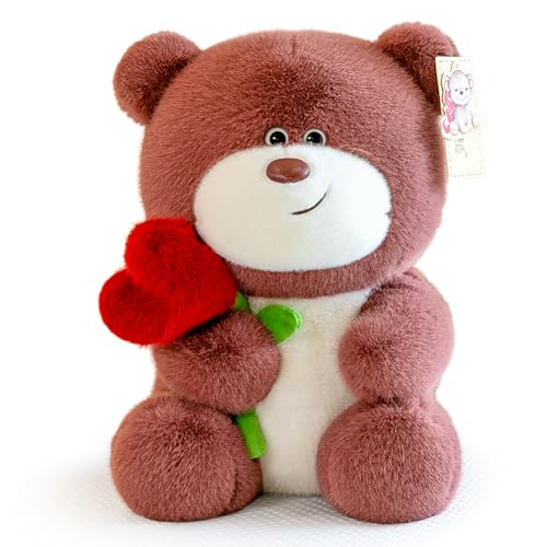 CEWROM Teddybär Plüsch-Bär Teddy mit Herz Rose, 28 cm Teddybären Rose Stofftier Spielzeug Dekozimmer Kissen, Muttertagsgeschenke für Mama, Plüsch-Bär Geschenke für Paare Geburtstag Valentinstag von CEWROM