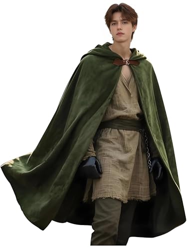 Mittelalterlicher Kapuzenumhang, Renaissance-Umhang mit Kapuze und Handschuhen, Vintage-Capelet, Halloween-Kostüm für Damen und Herren, Dunkelgrün, 39 inch von CFGPMM