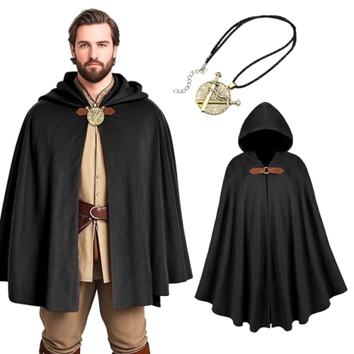 Mittelalterlicher Samt-Umhang mit Kapuze, Renaissance-Umhang mit Kapuze und Halskette, Vintage-Capelet, Halloween-Kostüm für Damen und Herren Mittelalterlicher Samt-Umhang mit Kapuze, Renaissance-Umhang mit Kapuze und Halskette, Vintage-Capelet, Halloween-Kostüm für Damen und Herren von CFGPMM