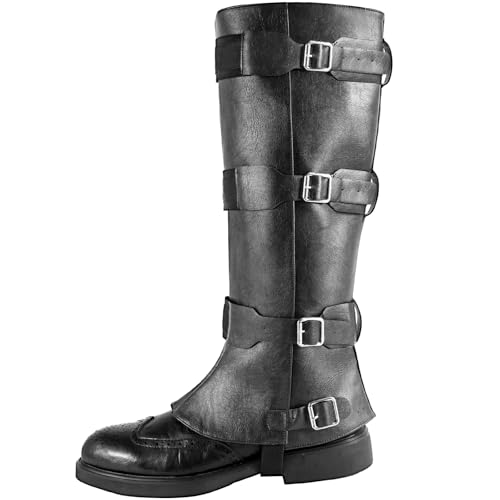 Mittelalter Stiefelüberzüge Herren, Leder Mittelalter Stiefelstulpen Pirat Stiefelstulpen Beinschützer Gamaschen Retro-Piraten-Beinabdeckungen für Halloween Cosplay Kostümzubehör Schwarz von CFHOOAY