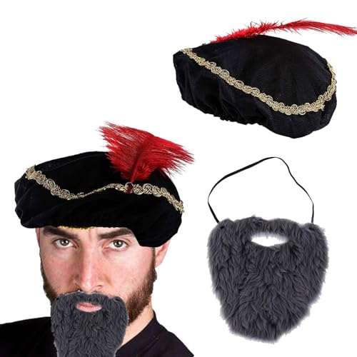Mittelalterlicher Hut mit Bart - 2er Set Renaissance Hut für Männer mit langem Schnauzbart - Minnesänger Kostüm - Herren Renaissance Kostüm Mittelalterliches Kostüm Herren Ren Faire Kostüm Zubehör Mittelalterlicher Hut mit Bart - 2er Set Renaissance Hut für Männer mit langem Schnauzbart - Minnesänger Kostüm - Herren Renaissance Kostüm Mittelalterliches Kostüm Herren Ren Faire Kostüm Zubehör von CFHOOAY
