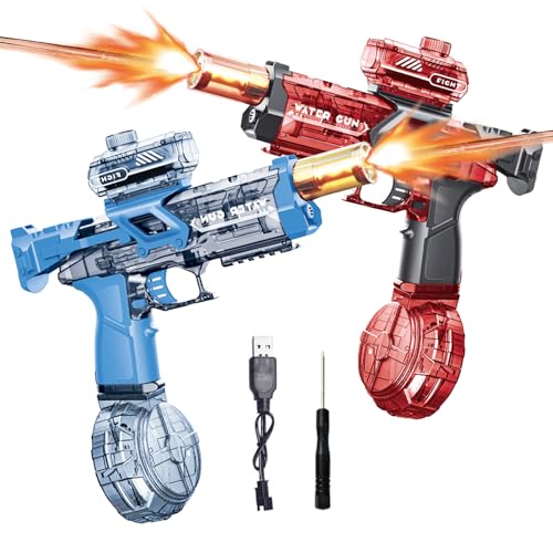 Wasserpistole Elektrisch für Kinder Erwachsene, Elektrische Wasserpistole mit Blitzeffekten und Recoil, 10m Reichweite, 480ML Kapazität, Automatische Wasserpistole (Blau+Rot) von CFITANK