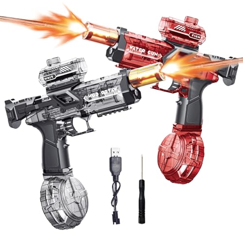 Wasserpistole Elektrisch für Kinder Erwachsene, Elektrische Wasserpistole mit Blitzeffekten und Recoil, 10m Reichweite, 480ML Kapazität, Automatische Wasserpistole (Schwarz+Rot) von CFITANK