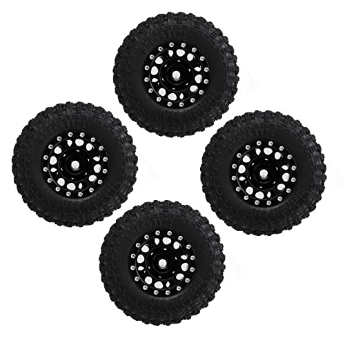 CFTGIW 4pcs RC -Reifen- und Set Aluminiumlegierung Rims Hub Gummi Reifen für Axiale Scx24 /24 RC Autos und Hubs Rad für is Scx24 AX und Reifen1 /24 Auto Tirestires und Beadlocke (Black) von CFTGIW