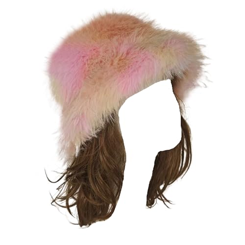Fischerhut für Damen, flauschig, bunt, Nerzfell, Plüschmütze, Fischerhut, verstellbar, Helles Pink, Einheitsgröße von CFlokx