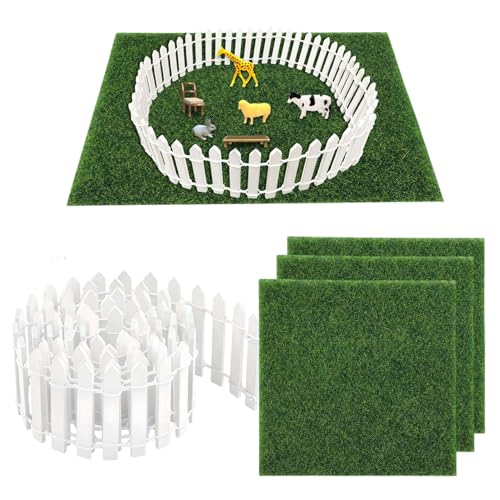 CGACCSD Garten - 89 cm Puppenhaus | Weiße Holzoptik Mit 4 Kunstrasenstücken Für Innen Außen Haus Kinder von CGACCSD