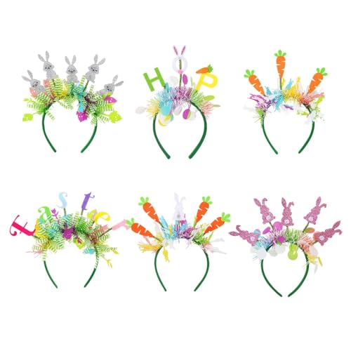 CGACCSD Hasen-Stirnbänder für Partys, fröhliche Ostern, 6 Stück, niedliche Cartoon-Hasenkopf-Stirnbänder, Haar-Accessoires, Oster-Elemente für Enthüllungspartys von CGACCSD