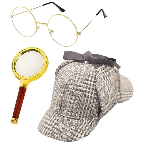 CGACCSD Zubehör für Detektiv-Kostüm, Rollenspiel, Halloween, Kostüm, Zubehör, Cosplay, Hut, Brille, Lupe, für Damen, Herren, , Mädchen, Party, Halloween, Show von CGACCSD