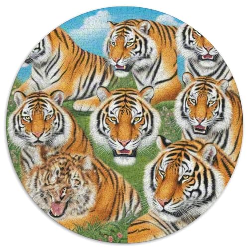 Tiger 1000 Teiliges Rundpuzzle Für Erwachsene Und Kinder | Lieblings-Aktivität Zu Hausee | Kreatives Vergnügen | 1000pcs (67.5x67.5cm) von CGANBKEPR