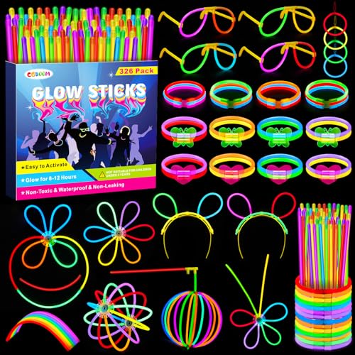 326 Stück Knicklichter Party Set, 150 Neon Leuchtstäbe mit 176 Verbinder, Neon Party Gadgets Knicklichter Kinder Glow Sticks Leuchtspielzeug für Geburtstags Festival Hochzeiten Weihnacht Silvester von CGBOOM