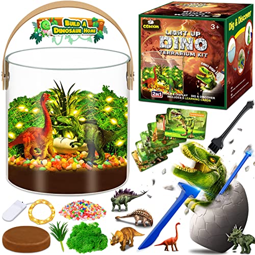 Dinosaurier Spielzeug ab 4 5 6 7 8 9 10 Jahre, Dino Ausgrabungsset für Kinder mit Terrarium Set, Ei Dinosaurier Spielzeug, Dinosaurier-Geschenke für Jungen, Geburtstagsgeschenk, Bastelset für Kinder von CGBOOM