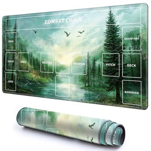 Cute Playmat with Zones -3 for MTG Card Game Playing 59.9 cmx34.8 cm Non-Slip Desk Mat with Smooth Surface and Stitched Edge for TCG Card Board Games Accessory - Green Forest von CGFGHHUY