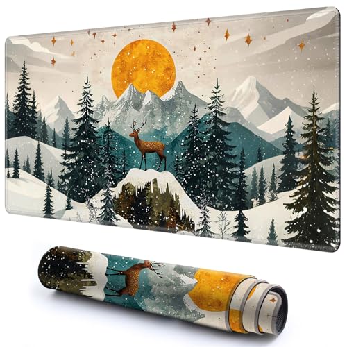 Niedliche Spielmatte für MTG-Kartenspiel, 59,9 x 34,8 cm, rutschfeste Schreibtischunterlage mit glatter Oberfläche und genähtem Rand, für TCG-Karte, Brettspiele, Zubehör, Berge, Bäume, Sonne von CGFGHHUY