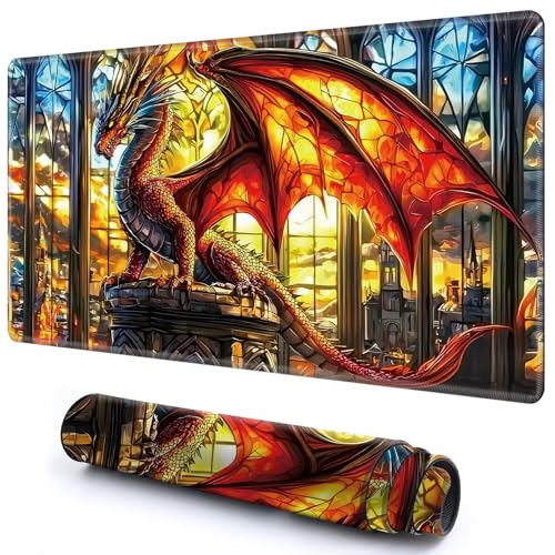 Niedliche Spielmatte für MTG-Kartenspiel, 59,9 x 34,8 cm, rutschfeste Schreibtischunterlage mit glatter Oberfläche und genähtem Rand, für TCG-Karte, Brettspiele, Zubehör, Drache im Schloss Niedliche Spielmatte für MTG-Kartenspiel, 59,9 x 34,8 cm, rutschfeste Schreibtischunterlage mit glatter Oberfläche und genähtem Rand, für TCG-Karte, Brettspiele, Zubehör, Drache im Schloss von CGFGHHUY