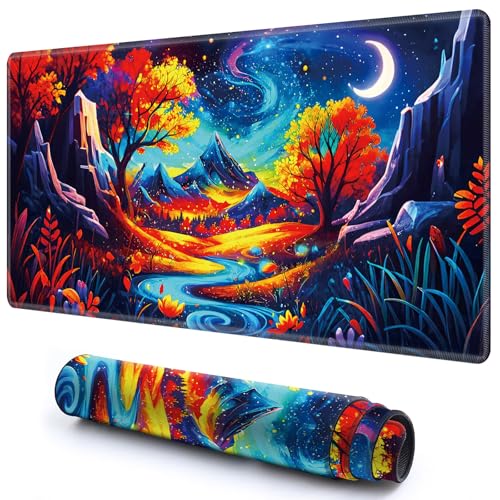 Niedliche Spielmatte für MTG-Kartenspiel, 59,9 x 34,8 cm, rutschfeste Schreibtischunterlage mit glatter Oberfläche und genähtem Rand, für TCG-Karte, Brettspiele, Zubehör, Galaxie, Mond, roter Baum Niedliche Spielmatte für MTG-Kartenspiel, 59,9 x 34,8 cm, rutschfeste Schreibtischunterlage mit glatter Oberfläche und genähtem Rand, für TCG-Karte, Brettspiele, Zubehör, Galaxie, Mond, roter Baum von CGFGHHUY