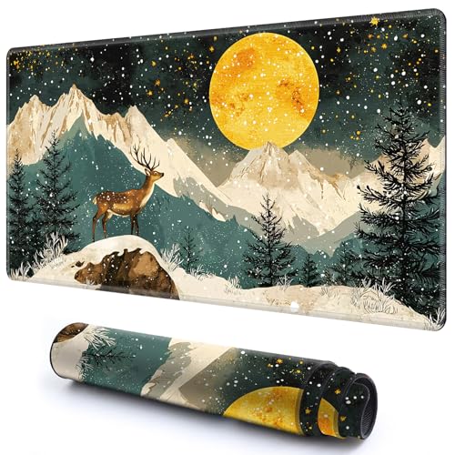 Niedliche Spielmatte für MTG-Kartenspiel, 59,9 x 34,8 cm, rutschfeste Schreibtischunterlage mit glatter Oberfläche und genähtem Rand, für TCG-Karte, Brettspiele, Zubehör, Gelber Mond, Hirsch, Berge Niedliche Spielmatte für MTG-Kartenspiel, 59,9 x 34,8 cm, rutschfeste Schreibtischunterlage mit glatter Oberfläche und genähtem Rand, für TCG-Karte, Brettspiele, Zubehör, Gelber Mond, Hirsch, Berge von CGFGHHUY