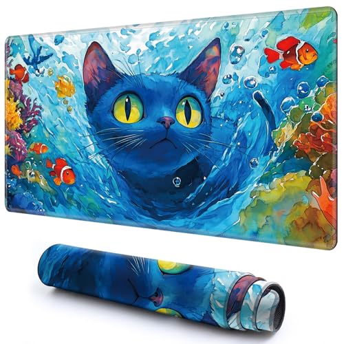 Niedliche Spielmatte für MTG-Kartenspiel, 59,9 x 34,8 cm, rutschfeste Schreibtischunterlage mit glatter Oberfläche und genähtem Rand, für TCG-Karte, Brettspiele, Zubehör, Meeresbodenblaue Katze Niedliche Spielmatte für MTG-Kartenspiel, 59,9 x 34,8 cm, rutschfeste Schreibtischunterlage mit glatter Oberfläche und genähtem Rand, für TCG-Karte, Brettspiele, Zubehör, Meeresbodenblaue Katze von CGFGHHUY