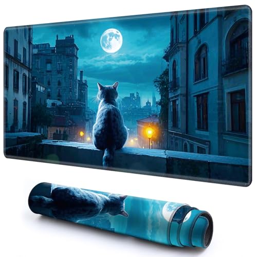 Niedliche Spielmatte für MTG-Kartenspiel, 59,9 x 34,8 cm, rutschfeste Schreibtischunterlage mit glatter Oberfläche und genähtem Rand, für TCG-Karte, Brettspiele, Zubehör, Stadt Mond Katze Niedliche Spielmatte für MTG-Kartenspiel, 59,9 x 34,8 cm, rutschfeste Schreibtischunterlage mit glatter Oberfläche und genähtem Rand, für TCG-Karte, Brettspiele, Zubehör, Stadt Mond Katze von CGFGHHUY