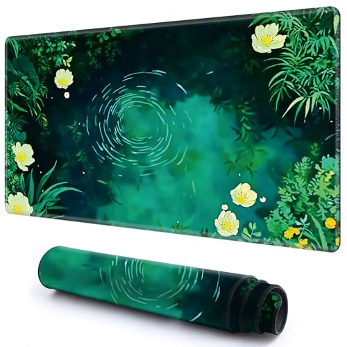 Niedliche Spielmatte für MTG-Kartenspiel, 59,9 x 34,8 cm, rutschfeste Schreibtischunterlage mit glatter Oberfläche und genähtem Rand, für TCG-Karte, Brettspiele, Zubehör, grünes Blatt, Blume, Gras Niedliche Spielmatte für MTG-Kartenspiel, 59,9 x 34,8 cm, rutschfeste Schreibtischunterlage mit glatter Oberfläche und genähtem Rand, für TCG-Karte, Brettspiele, Zubehör, grünes Blatt, Blume, Gras von CGFGHHUY