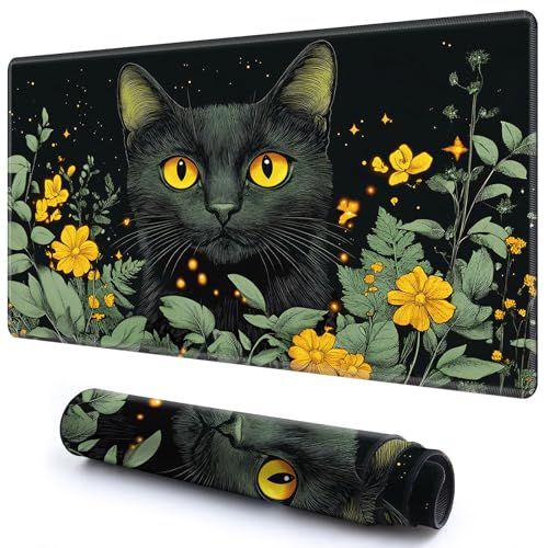 Niedliche Spielmatte für MTG-Kartenspiel, 59,9 x 34,8 cm, rutschfeste Schreibtischunterlage mit glatter Oberfläche und genähtem Rand, für TCG-Karte, Brettspiele, Zubehör, schwarze Katze, gelbe Blume Niedliche Spielmatte für MTG-Kartenspiel, 59,9 x 34,8 cm, rutschfeste Schreibtischunterlage mit glatter Oberfläche und genähtem Rand, für TCG-Karte, Brettspiele, Zubehör, schwarze Katze, gelbe Blume von CGFGHHUY