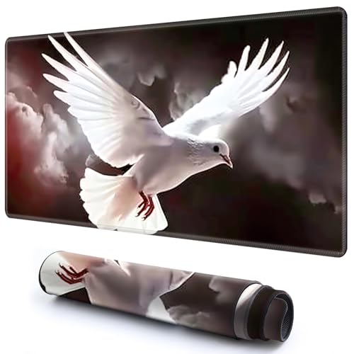 Niedliche Spielmatte für MTG-Kartenspiel, 59,9 x 34,8 cm, rutschfeste Schreibtischunterlage mit glatter Oberfläche und genähtem Rand, für TCG-Karte, Brettspiele, Zubehör, weißer Vogel von CGFGHHUY