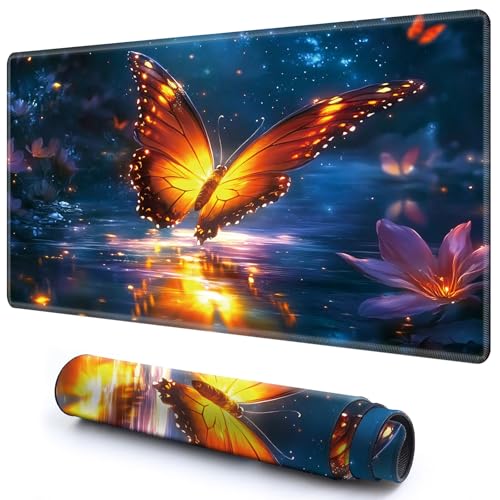 Niedliche Spielmatte für MTG-Kartenspiel, 59,9 x 34,8 cm, rutschfeste Schreibtischunterlage mit glatter Oberfläche und genähtem Rand für TCG-Karten-Brettspiele, Zubehör, leuchtende Schmetterlinge Niedliche Spielmatte für MTG-Kartenspiel, 59,9 x 34,8 cm, rutschfeste Schreibtischunterlage mit glatter Oberfläche und genähtem Rand für TCG-Karten-Brettspiele, Zubehör, leuchtende Schmetterlinge von CGFGHHUY