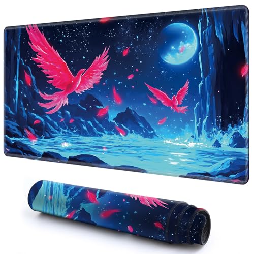 Niedliche Spielmatte für MTG-Kartenspiel, 59,9 x 34,8 cm, rutschfeste Schreibtischunterlage mit glatter Oberfläche und genähtem Rand für TCG-Karten-Spiele, Zubehör, roter Vogel, Mond, Meer Niedliche Spielmatte für MTG-Kartenspiel, 59,9 x 34,8 cm, rutschfeste Schreibtischunterlage mit glatter Oberfläche und genähtem Rand für TCG-Karten-Spiele, Zubehör, roter Vogel, Mond, Meer von CGFGHHUY