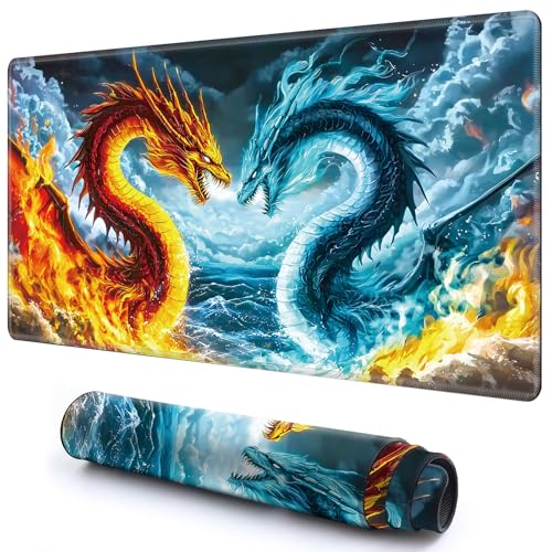 Niedliche Spielmatte für MTG-Kartenspiel, 69,8 x 39,9 cm, rutschfeste Schreibtischunterlage mit glatter Oberfläche und genähtem Rand, für TCG-Karte, Brettspiele, Zubehör, Feuer und Eisdrache Niedliche Spielmatte für MTG-Kartenspiel, 69,8 x 39,9 cm, rutschfeste Schreibtischunterlage mit glatter Oberfläche und genähtem Rand, für TCG-Karte, Brettspiele, Zubehör, Feuer und Eisdrache von CGFGHHUY
