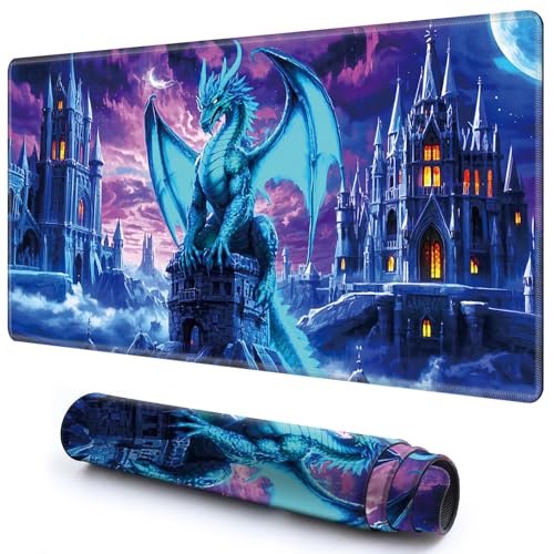 Niedliche Spielmatte für MTG-Kartenspiel, 69,8 x 39,9 cm, rutschfeste Schreibtischunterlage mit glatter Oberfläche und genähtem Rand, für TCG-Karte, Brettspiele, Zubehör, Schlossblauer Drache Niedliche Spielmatte für MTG-Kartenspiel, 69,8 x 39,9 cm, rutschfeste Schreibtischunterlage mit glatter Oberfläche und genähtem Rand, für TCG-Karte, Brettspiele, Zubehör, Schlossblauer Drache von CGFGHHUY